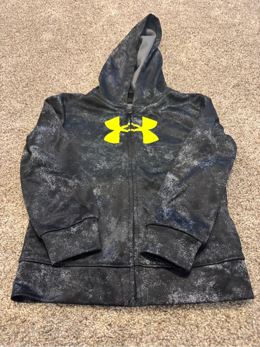 Under Armour Black Hoodie with Neon Yellow Logo - Youth Zip-Up